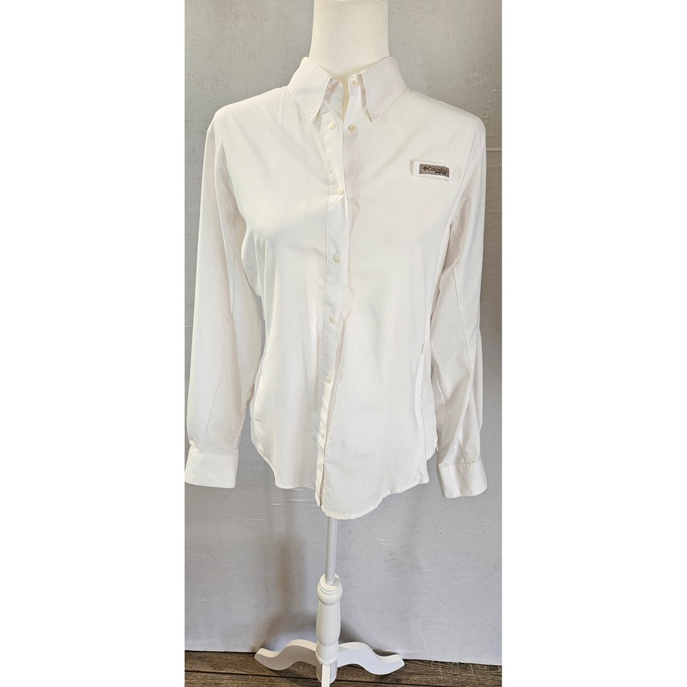 Columbia PFG Womens White Long Sleeve Fishing Shirt Ventilated Size Medium
